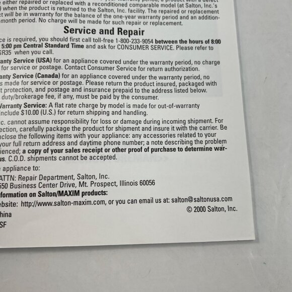 George Foreman Lean Mean Fat Grilling Machine Owners Manual Model GR35 - Picture 8 of 8